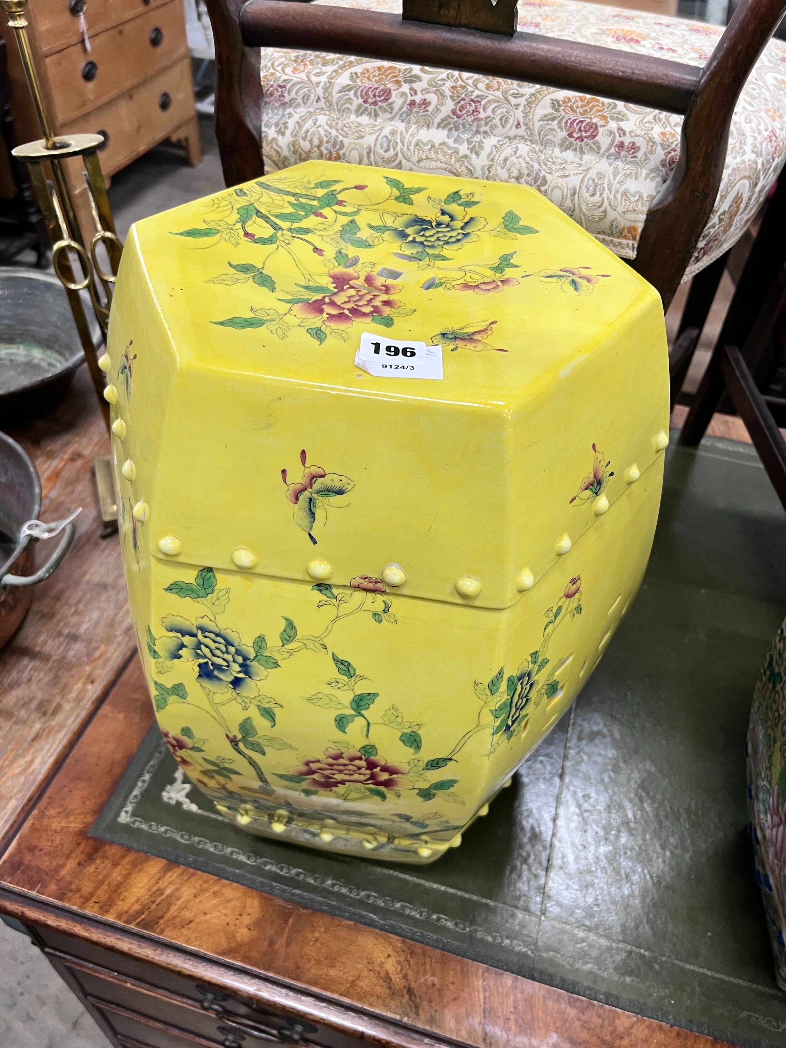 Two modern Chinese porcelain garden seats, width 40cm, depth 40cm, height 48cm (one a.f.) *Please note the sale commences at 9am.